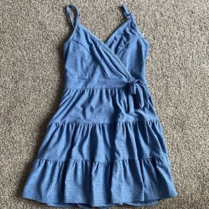light blue faux wrap dress